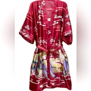 Japanese scenic print satin robe